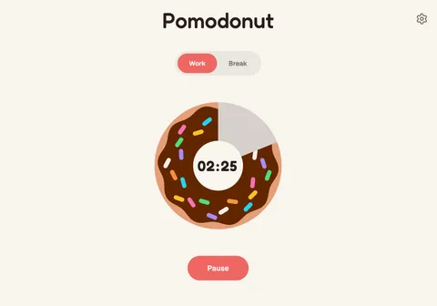 Pomodonut timer showing a partly eaten donut